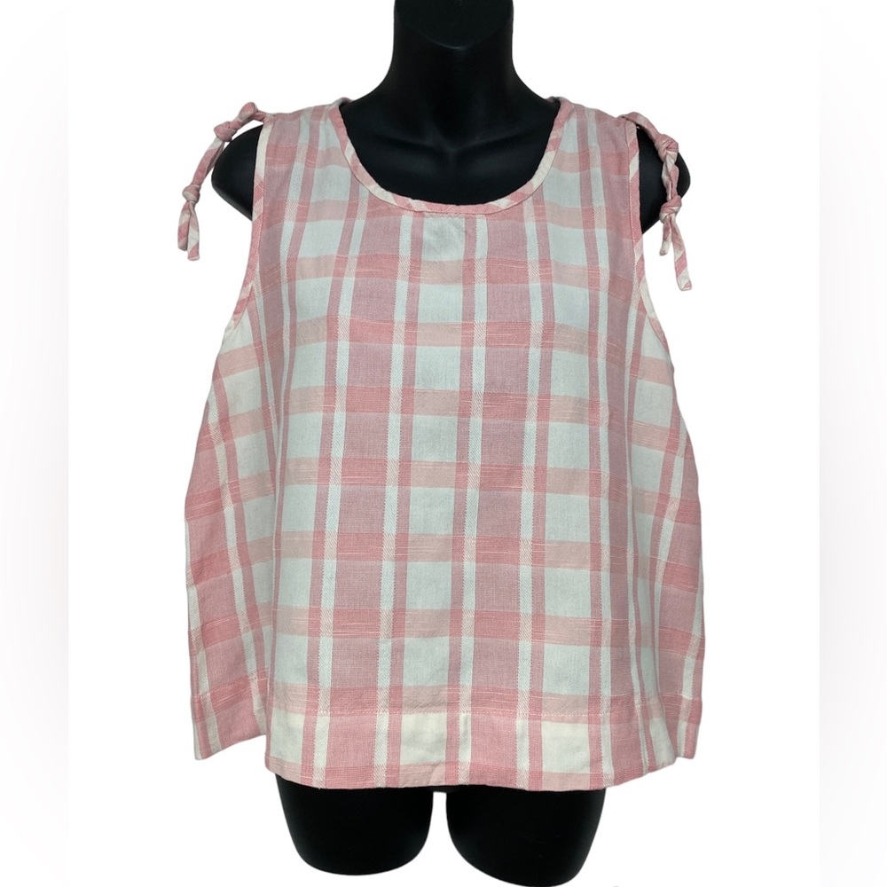 Madewell Cotton Crop Swing Tank Top in Pink Petal Plaid